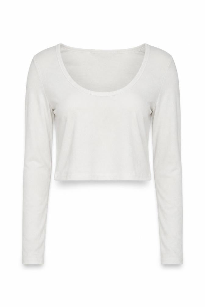 Boohoo Womens White Cropped Long Sleeve Scoop Neck Top Size 6