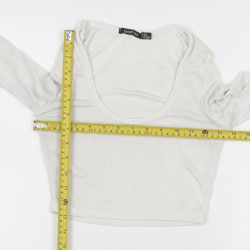Boohoo Womens White Cropped Long Sleeve Scoop Neck Top Size 6