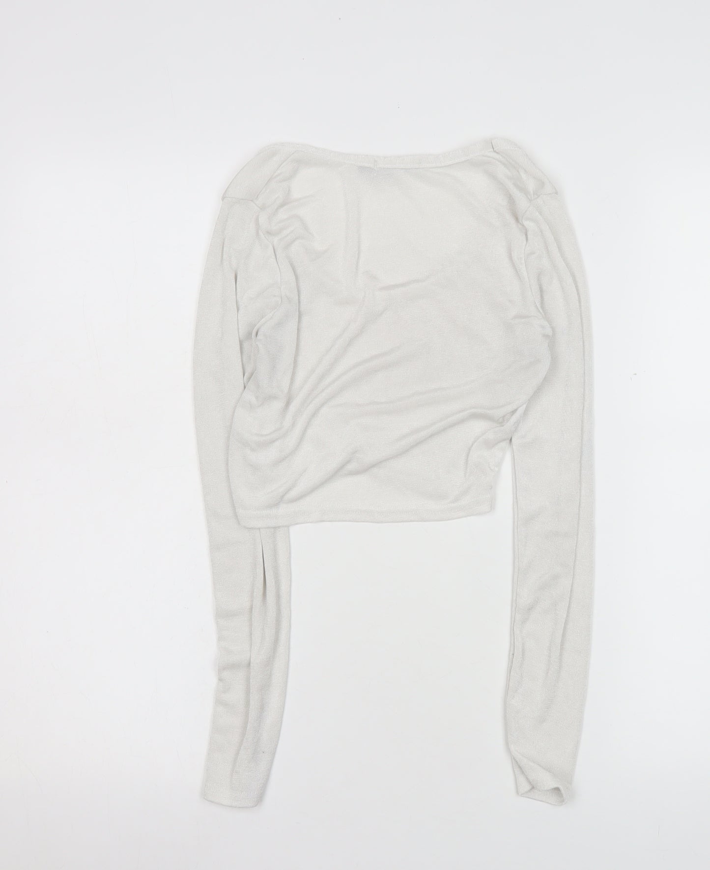 Boohoo Womens White Cropped Long Sleeve Scoop Neck Top Size 6