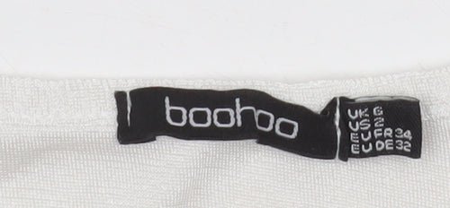 Boohoo Womens White Cropped Long Sleeve Scoop Neck Top Size 6