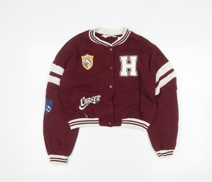 H&M Girls Burgundy Harry Potter Varsity Jacket 11-12 Years Cotton Blend