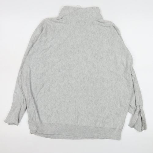Mint Velvet Women Grey Roll Neck Zip Sleeve Pullover Sweatshirt L