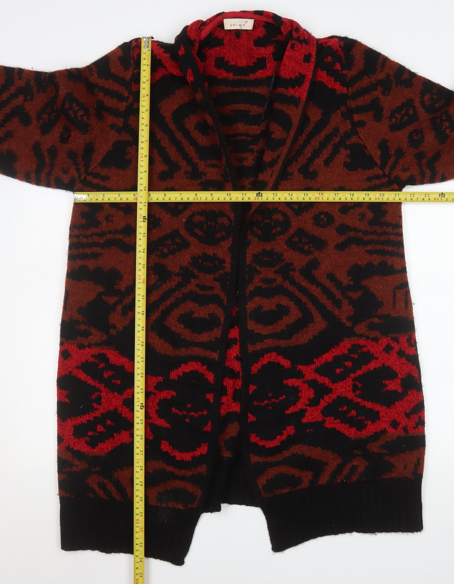 Marks and Spencer Women's Red Geometric Knit Long Cardigan Size 16