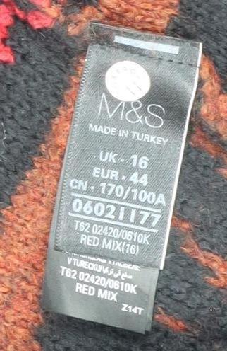 Marks and Spencer Women's Red Geometric Knit Long Cardigan Size 16