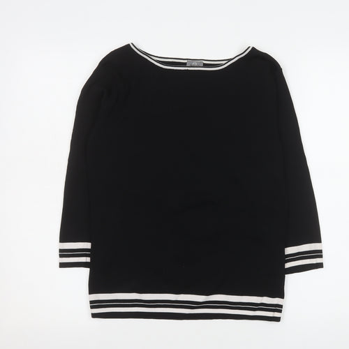 Amaranto Womens Black 3/4 Sleeve Knit Boat Neck Top Size 18