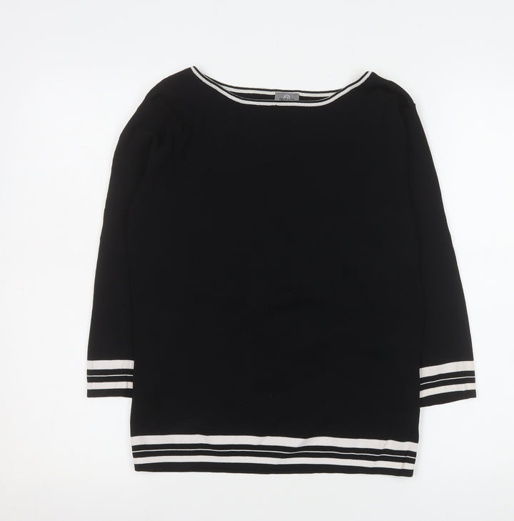 Amaranto Womens Black 3/4 Sleeve Knit Boat Neck Top Size 18