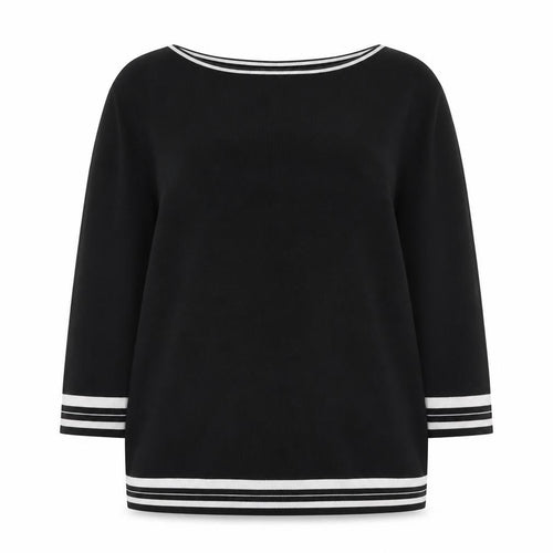 Amaranto Womens Black 3/4 Sleeve Knit Boat Neck Top Size 18