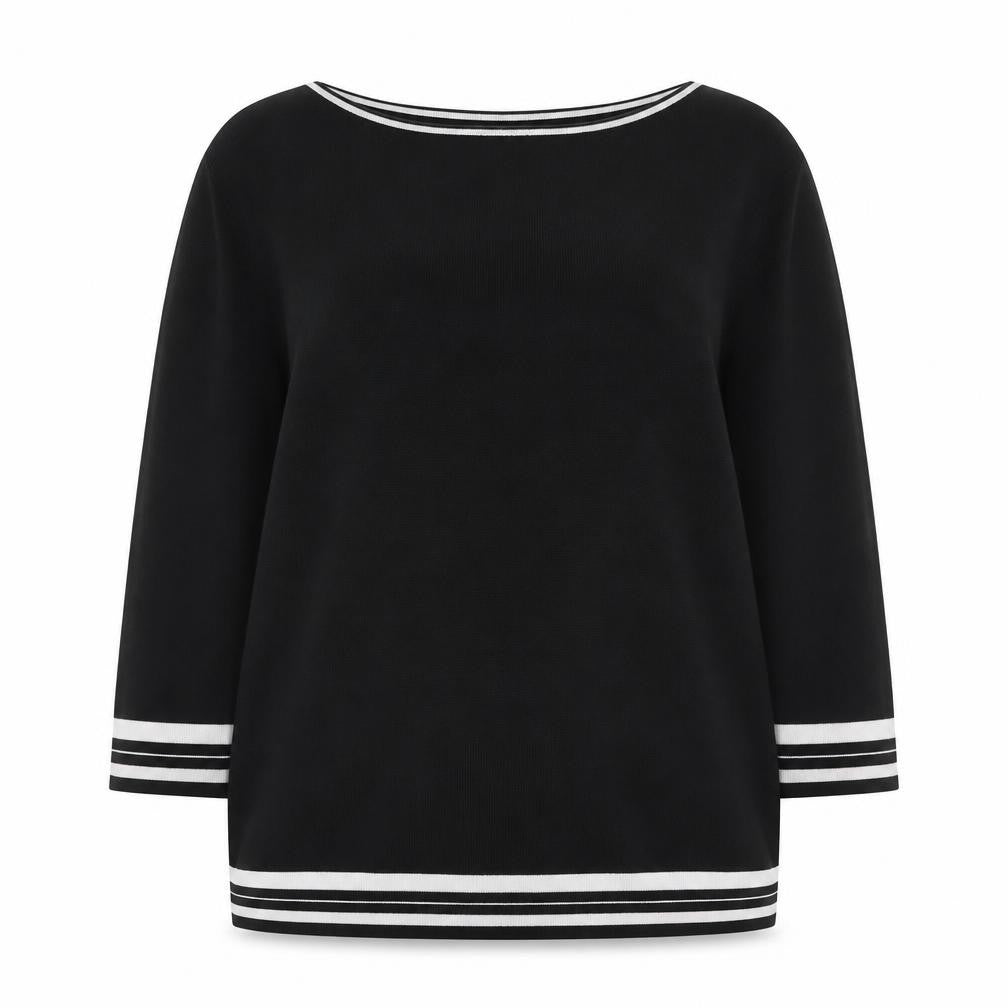 Amaranto Womens Black 3/4 Sleeve Knit Boat Neck Top Size 18