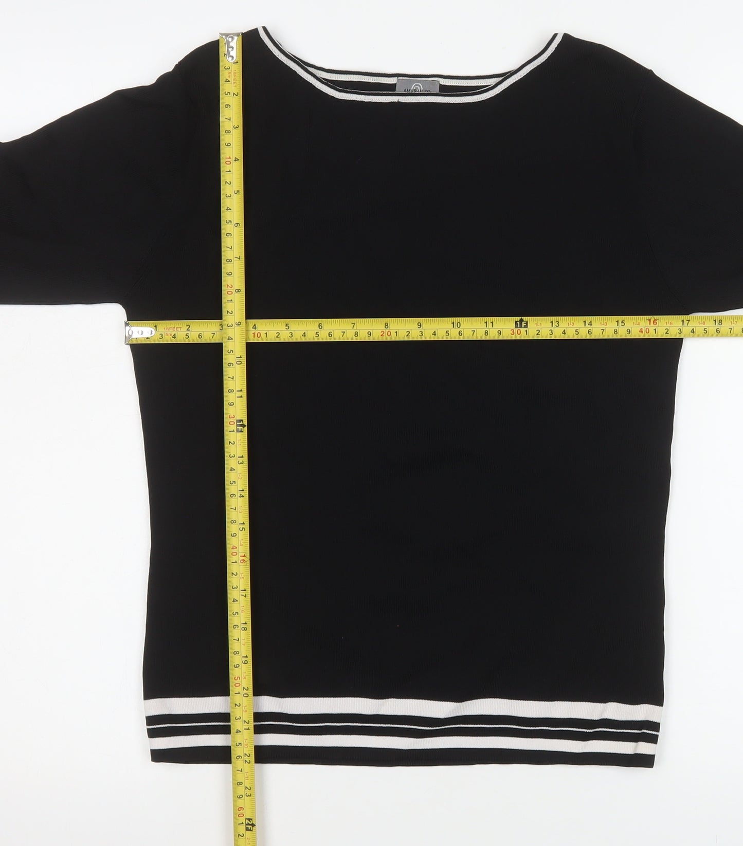 Amaranto Womens Black 3/4 Sleeve Knit Boat Neck Top Size 18
