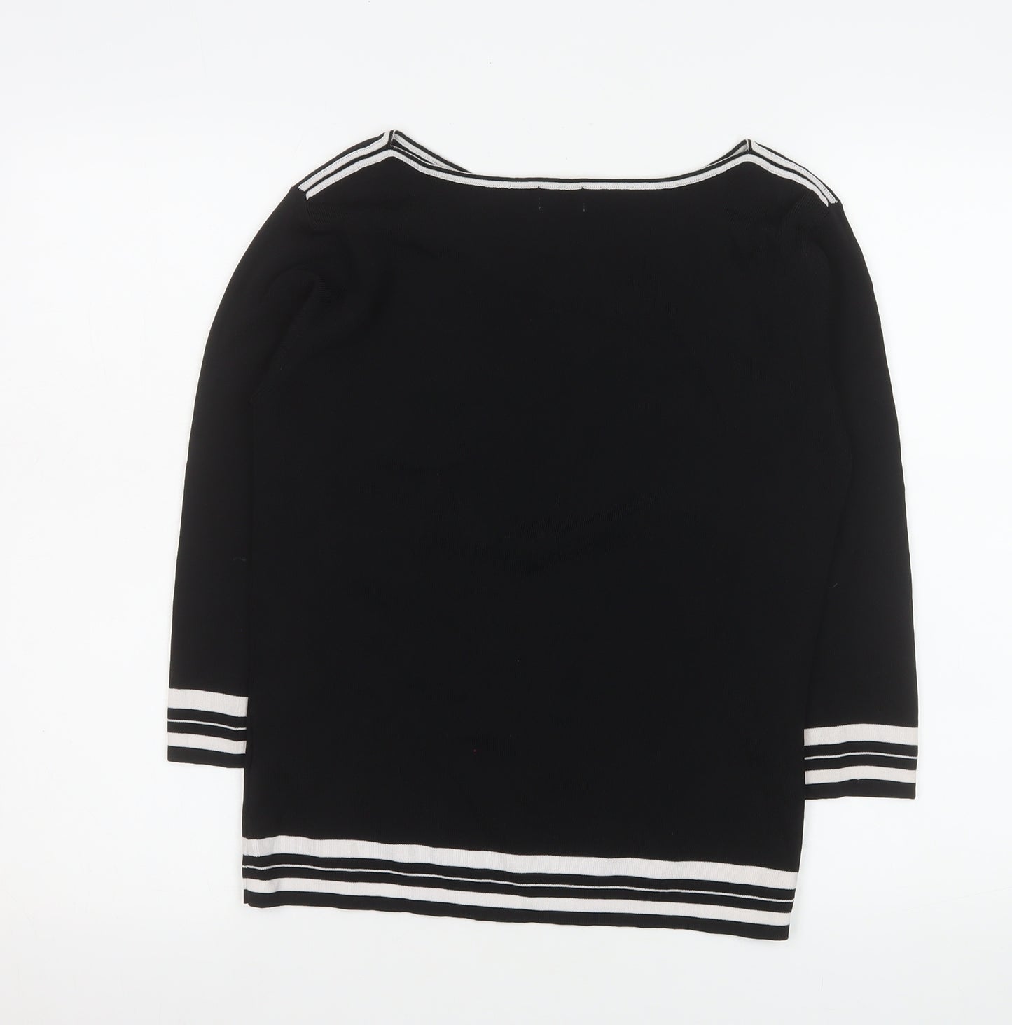 Amaranto Womens Black 3/4 Sleeve Knit Boat Neck Top Size 18