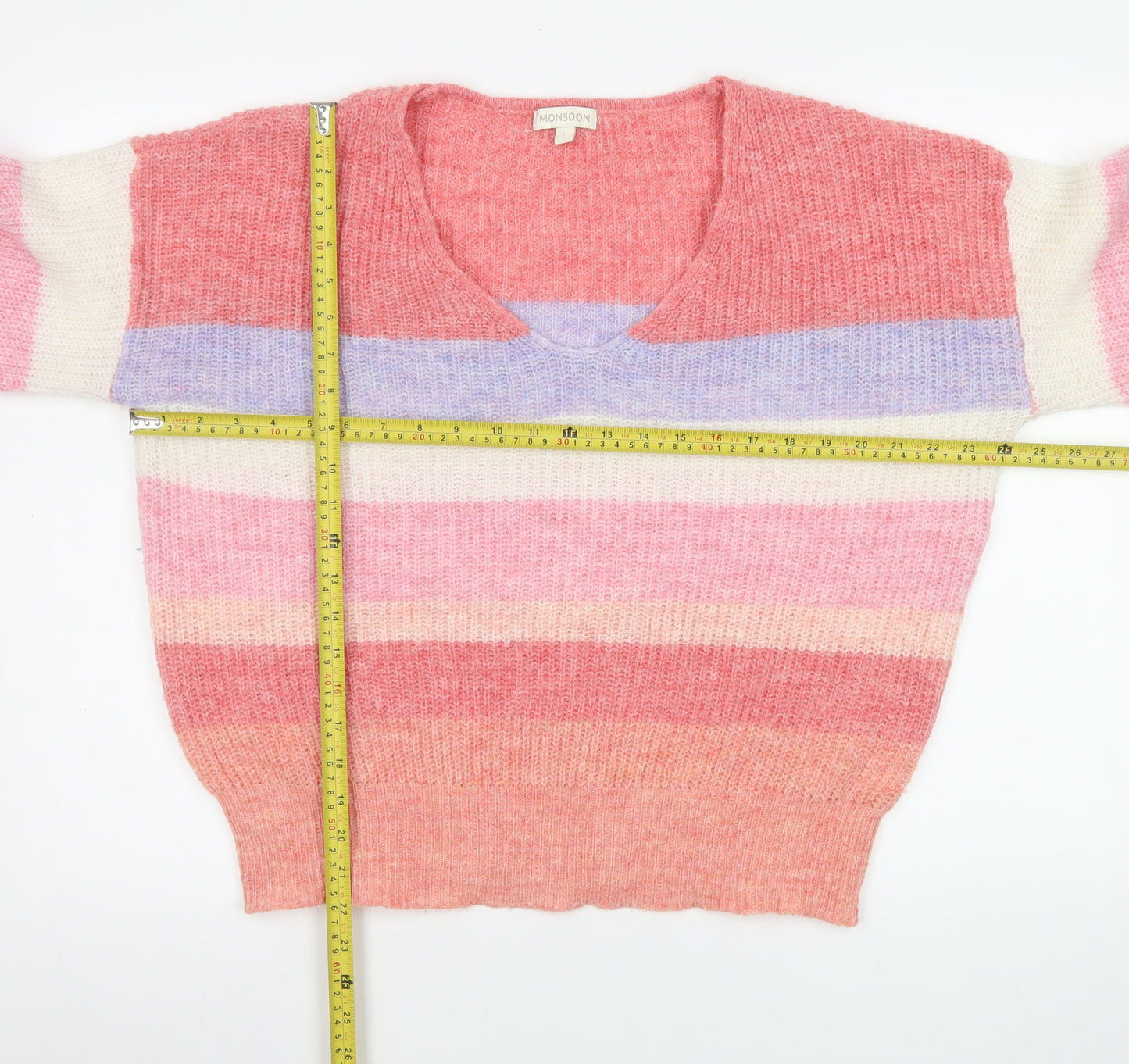 Monsoon Women’s Multicoloured L V-Neck Chunky Knit Jumper