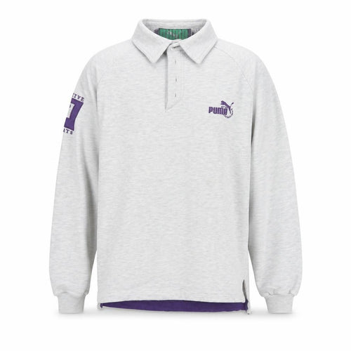 Puma Men's Grey Retro Long Sleeve Polo Shirt Size S