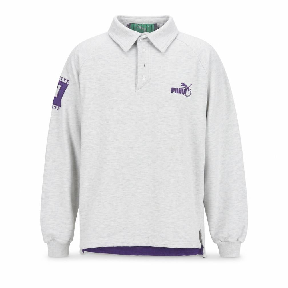 Puma Men's Grey Retro Long Sleeve Polo Shirt Size S