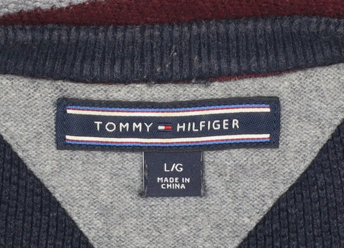 Tommy Hilfiger Men's Multicoloured Cotton Crew Neck Jumper L