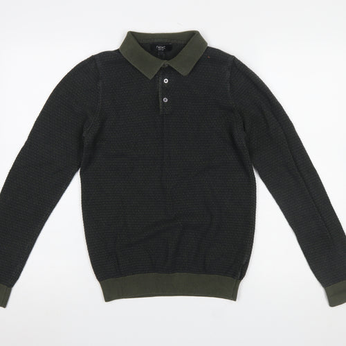 Next Men's Green Collared Cotton Henley Jumper Size S