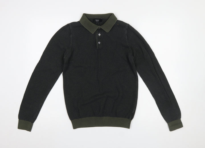 Next Men's Green Collared Cotton Henley Jumper Size S