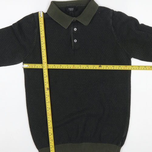 Next Men's Green Collared Cotton Henley Jumper Size S