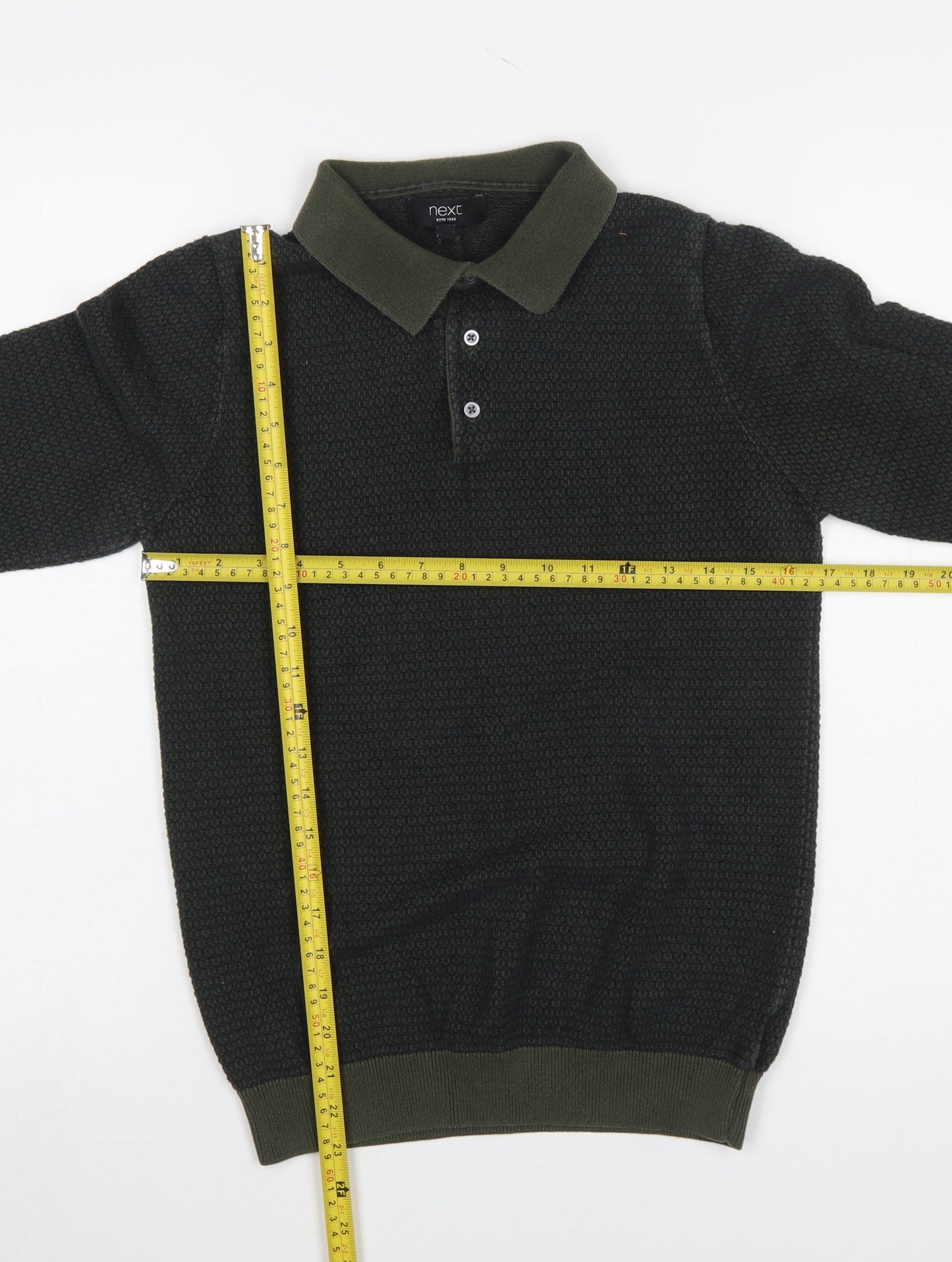 Next Men's Green Collared Cotton Henley Jumper Size S