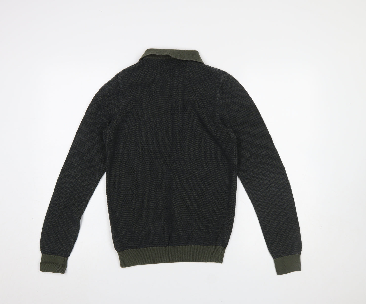 Next Men's Green Collared Cotton Henley Jumper Size S