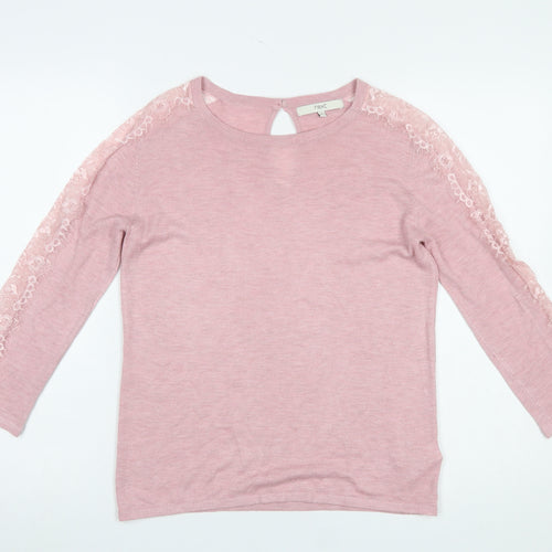 Next Women’s Pink Lace Trim Crew Neck Knit Jumper Size 8