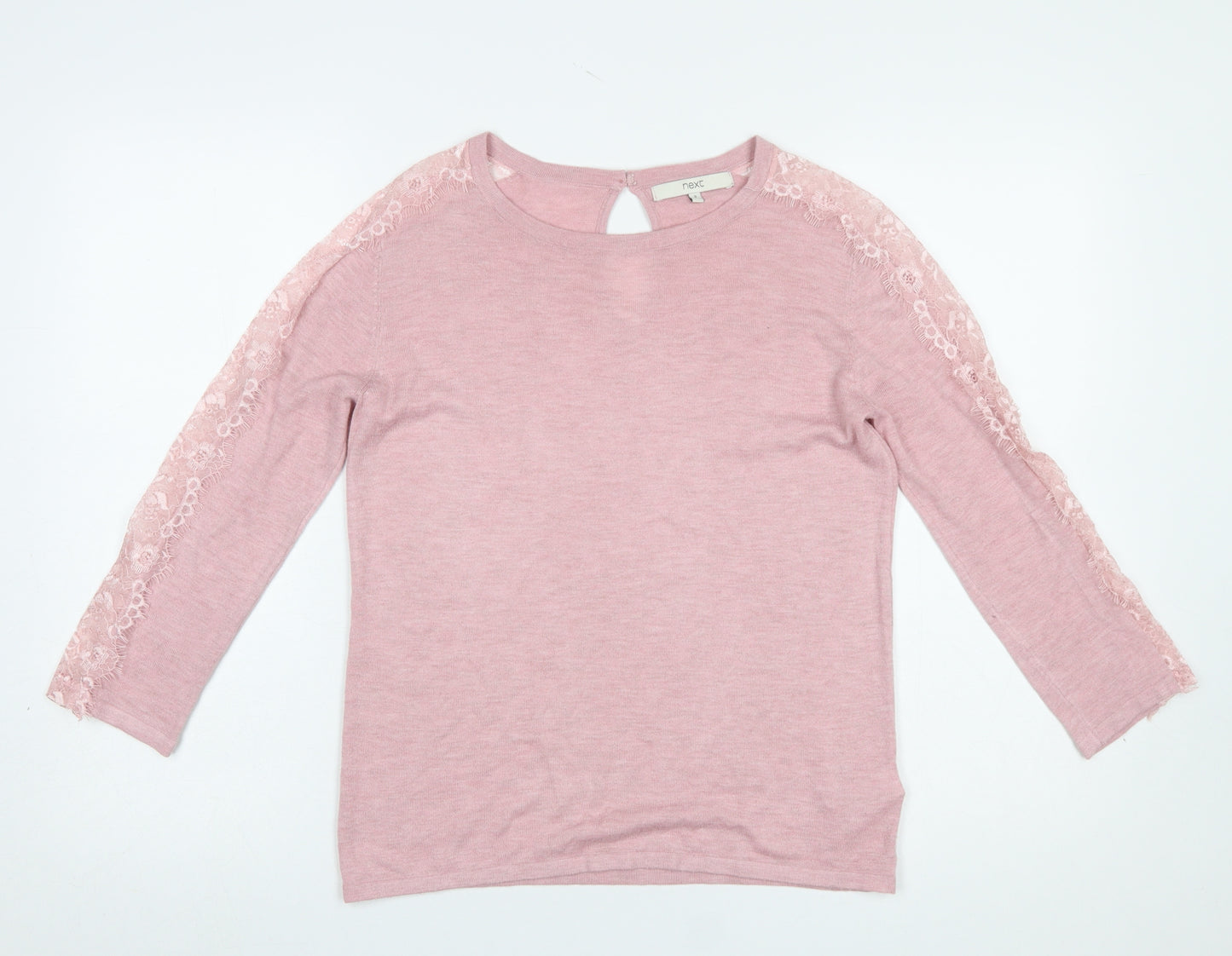 Next Women’s Pink Lace Trim Crew Neck Knit Jumper Size 8