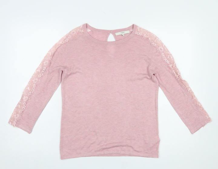 Next Women’s Pink Lace Trim Crew Neck Knit Jumper Size 8