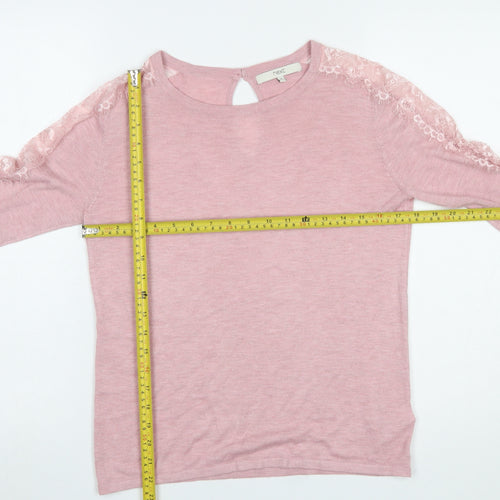 Next Women’s Pink Lace Trim Crew Neck Knit Jumper Size 8