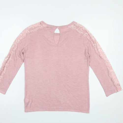Next Women’s Pink Lace Trim Crew Neck Knit Jumper Size 8