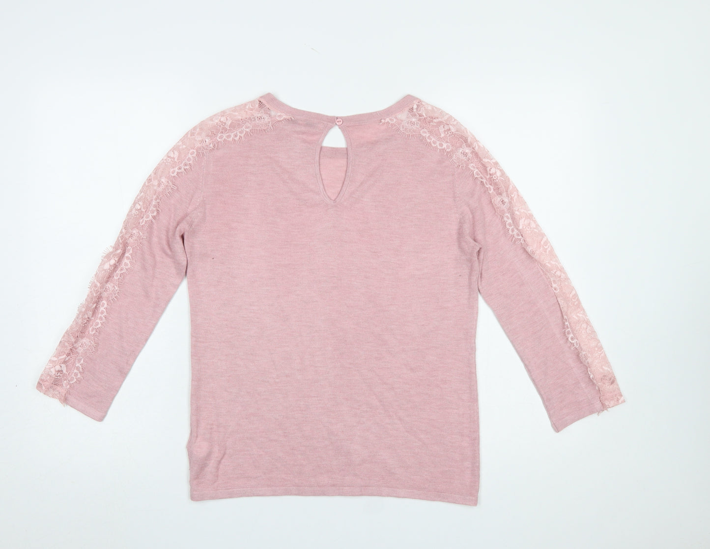 Next Women’s Pink Lace Trim Crew Neck Knit Jumper Size 8