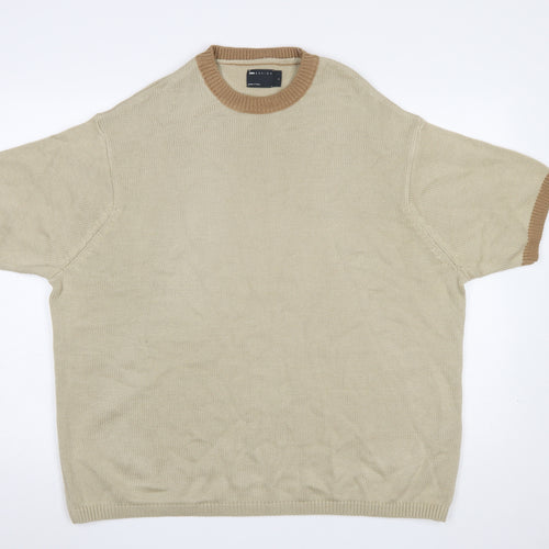 ASOS DESIGN Men’s Beige Short Sleeve Crew Neck Knit Jumper L