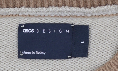 ASOS DESIGN Men’s Beige Short Sleeve Crew Neck Knit Jumper L