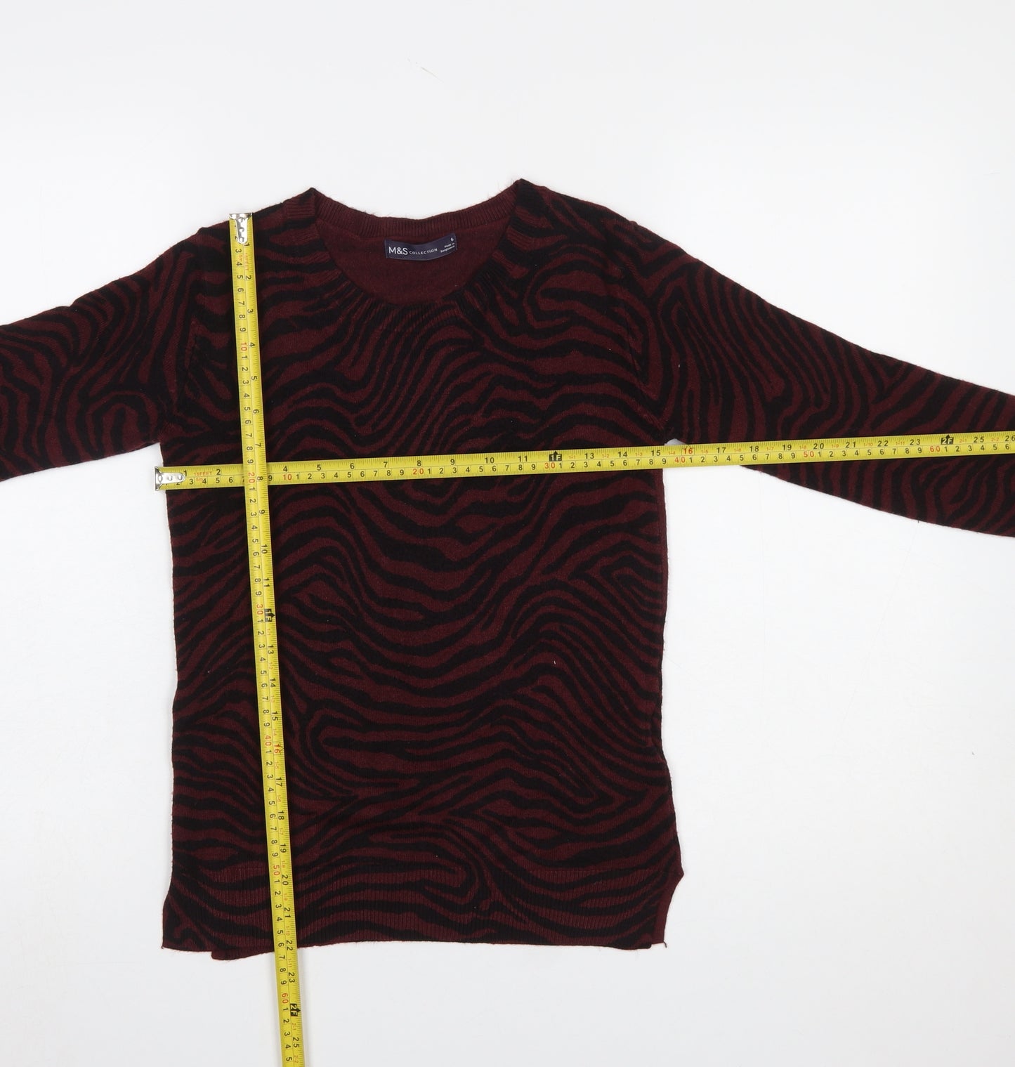 Marks and Spencer Women Red Animal Print Knit Jumper Size 6