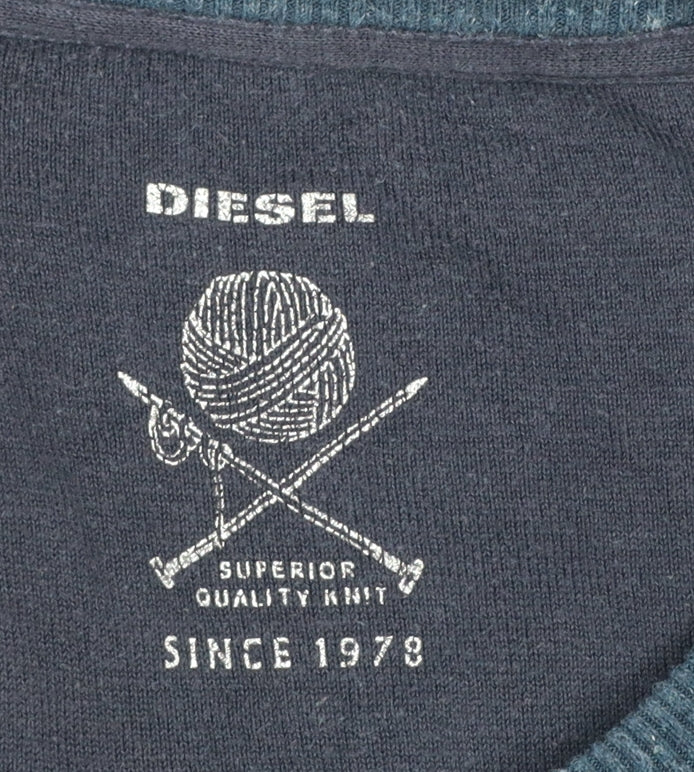 Diesel Men's Blue XL Crew Neck Knit Cotton Jumper