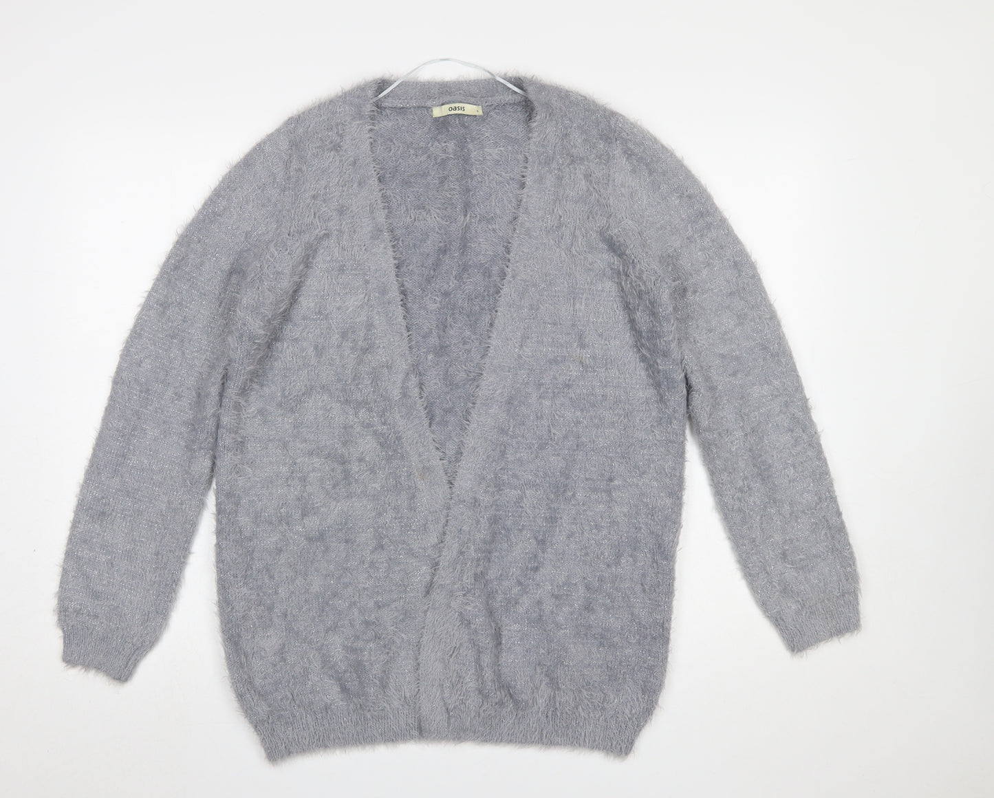 Oasis Women’s Grey Fluffy Knit V-Neck Cardigan Size S
