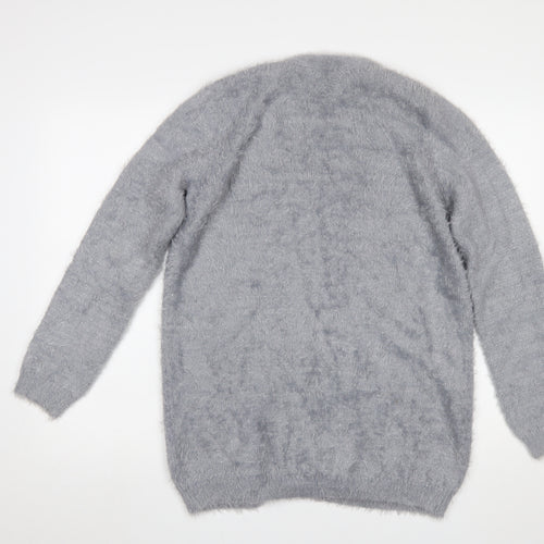 Oasis Women’s Grey Fluffy Knit V-Neck Cardigan Size S