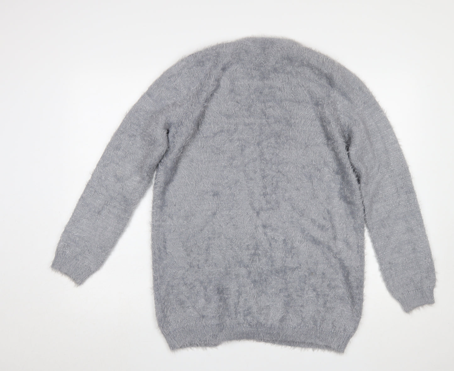 Oasis Women’s Grey Fluffy Knit V-Neck Cardigan Size S