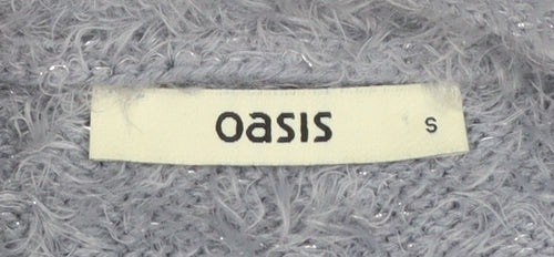 Oasis Women’s Grey Fluffy Knit V-Neck Cardigan Size S