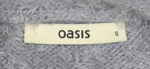 Oasis Women’s Grey Fluffy Knit V-Neck Cardigan Size S