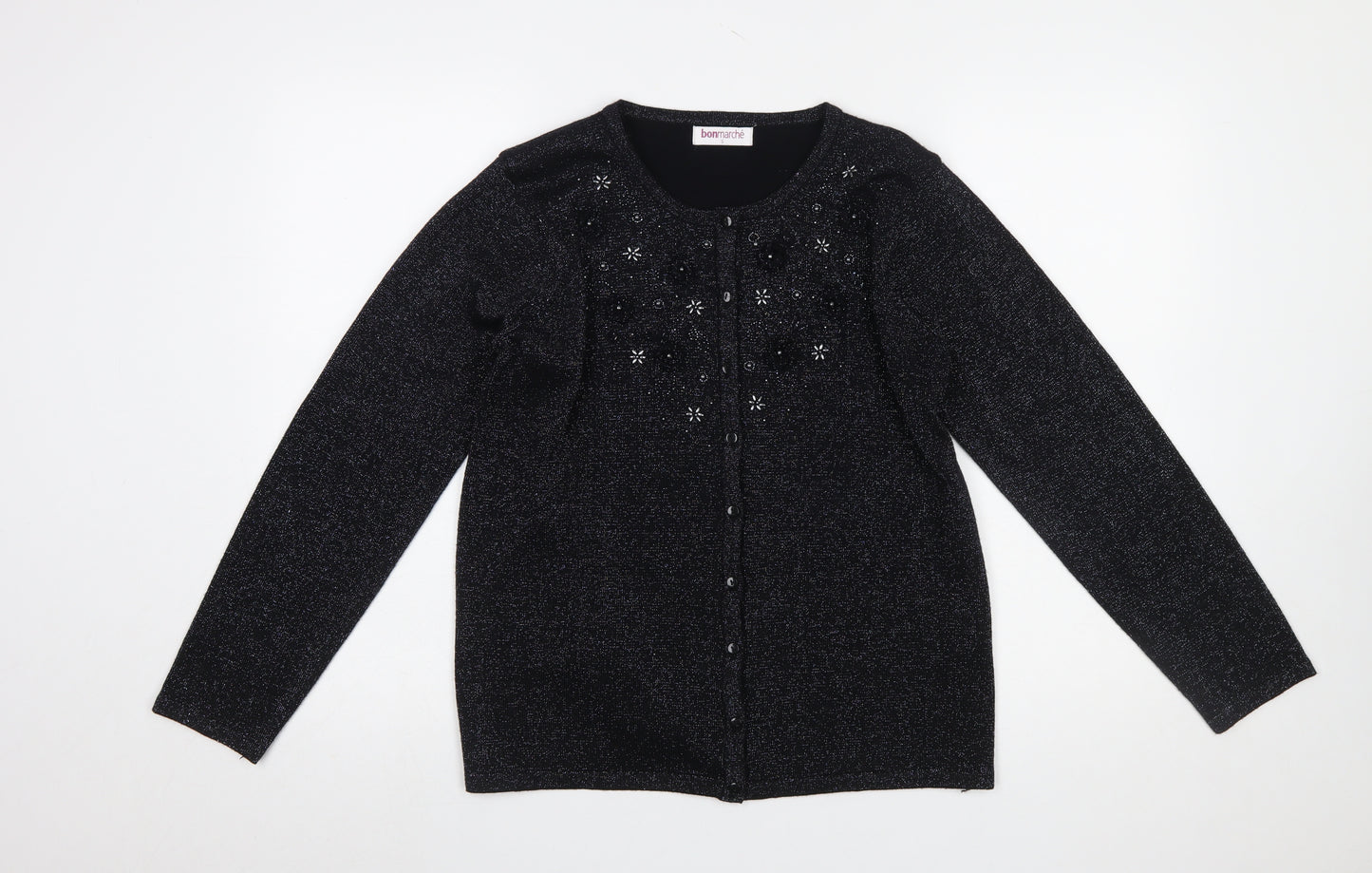 Bonmarché Women’s Black Beaded Long Sleeve Cardigan Size S