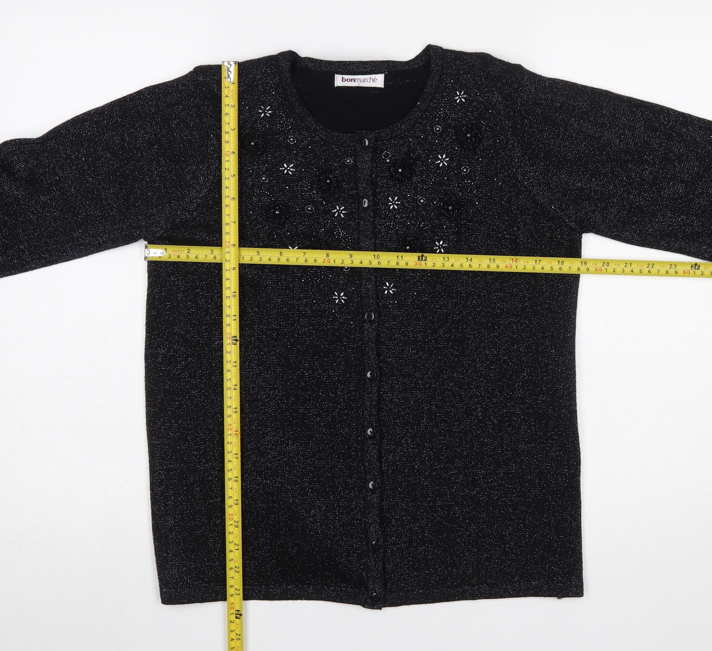 Bonmarché Women’s Black Beaded Long Sleeve Cardigan Size S