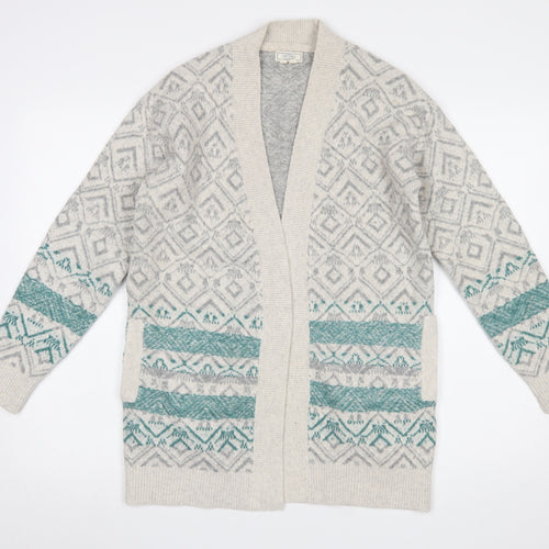 FatFace Women Grey Fair Isle Open Cardigan UK 8 Wool Blend Knit