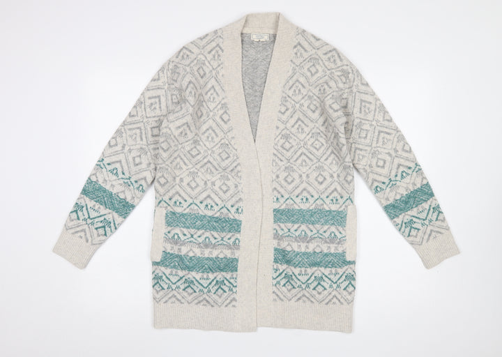 FatFace Women Grey Fair Isle Open Cardigan UK 8 Wool Blend Knit