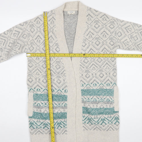 FatFace Women Grey Fair Isle Open Cardigan UK 8 Wool Blend Knit