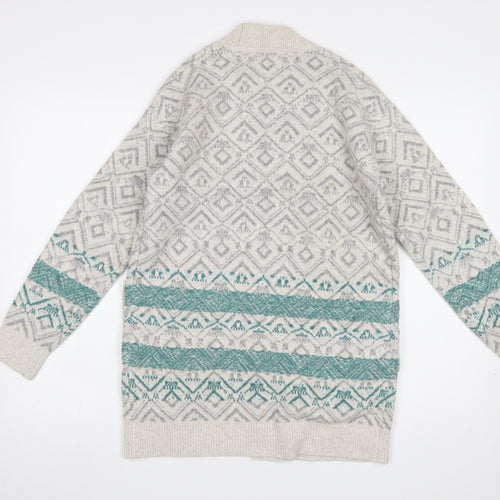 FatFace Women Grey Fair Isle Open Cardigan UK 8 Wool Blend Knit