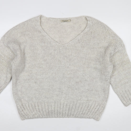 Alessia Pacini Women’s Ivory V-Neck Chunky Knit Jumper S