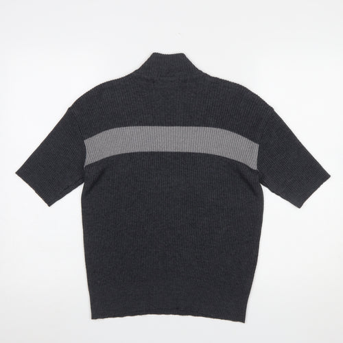 English Lady Womens Grey Mock Neck Short Sleeve Merino Wool Knit Jumper M