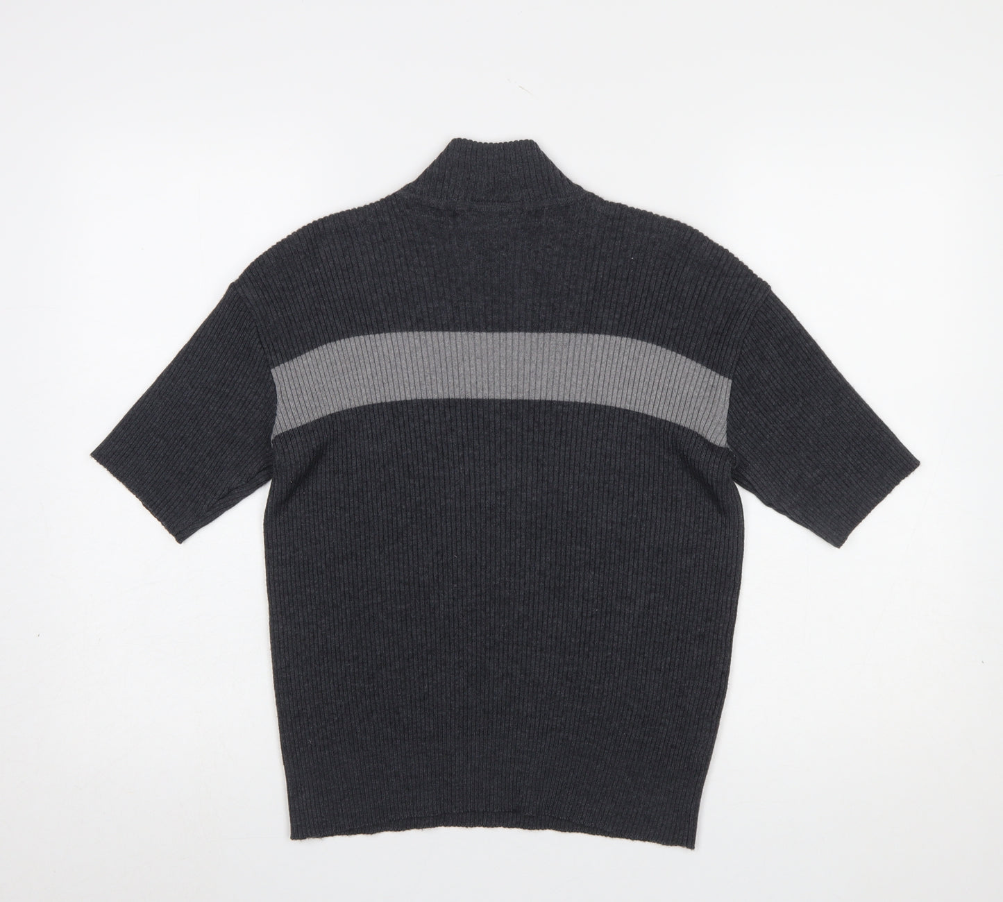 English Lady Womens Grey Mock Neck Short Sleeve Merino Wool Knit Jumper M