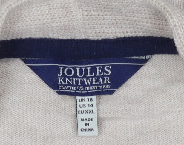 Joules Womens Beige Wrap Knit Cardigan UK 18 Long Sleeve Wool Blend