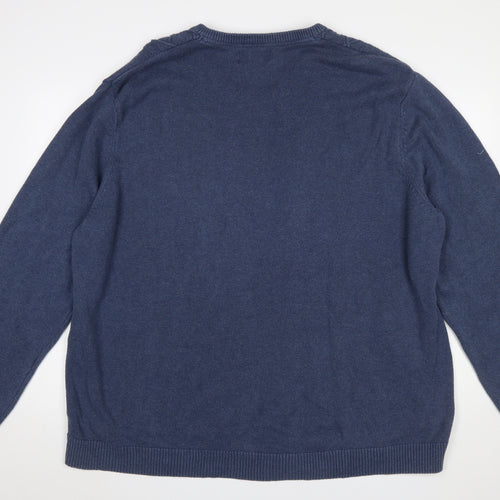 Maine New England Men's Blue XL Cable-Knit Cotton V-Neck Jumper