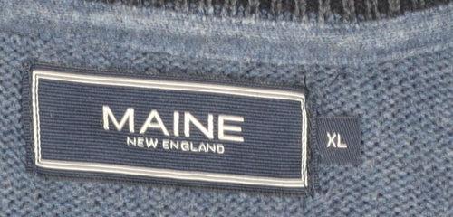Maine New England Men's Blue XL Cable-Knit Cotton V-Neck Jumper